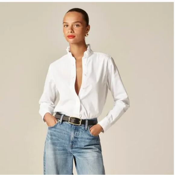 J. Crew Tops - J Crew Jules Ruffle Collar Shirt 12 White NWT Blouse Top CN523 J.Crew Prep
